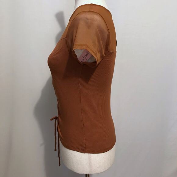 Crave Fame NWT Brown Mesh Short Sleeves Blouse Juniors M - Picture 6 of 10